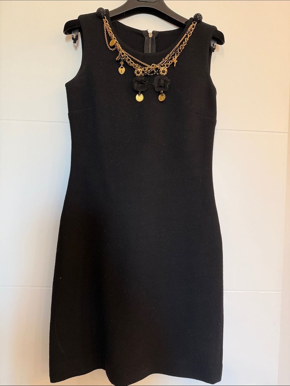 Dolce & Gabbana Black Mini Dress with Gold Chain Trim